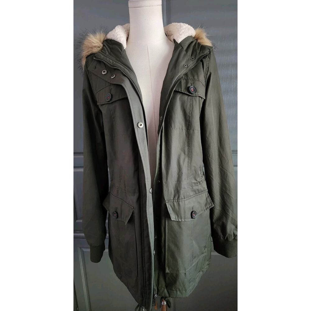 Levi Strauss NEW Fur Hood Parka Coat Size Medium Green Jacket Sherpa Lined - Picture 4 of 10